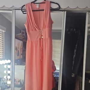 VENUS Coral Lace-Up Midi Dress